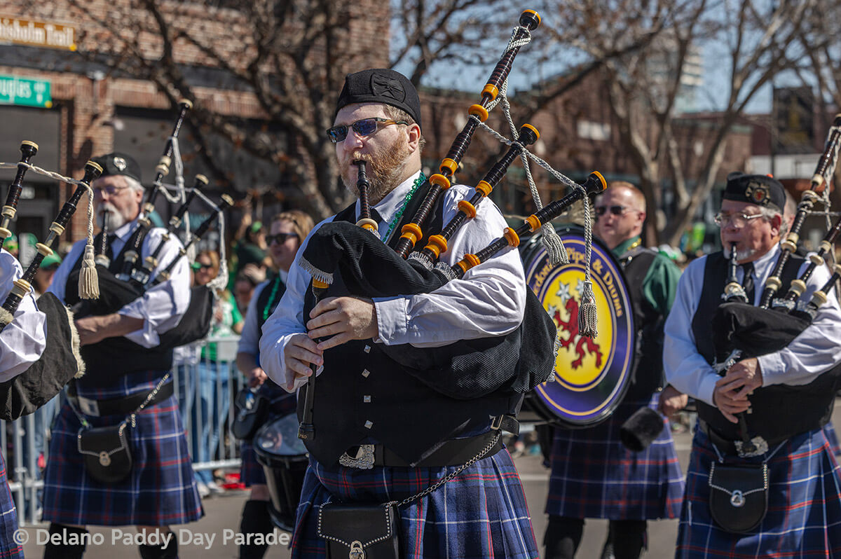 Bagpipers march in the parade.