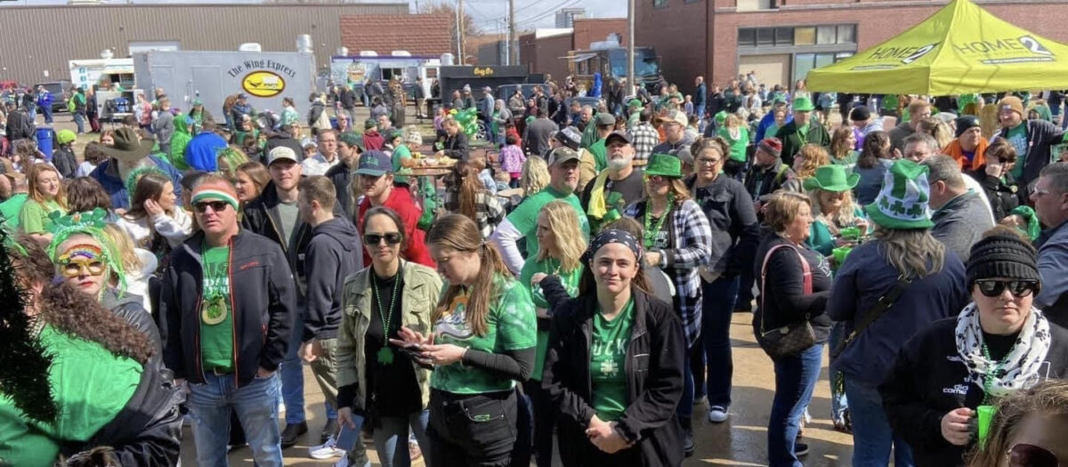 A crowd gathers in the Party Zone at the Delano Paddy Day Parade After Party.