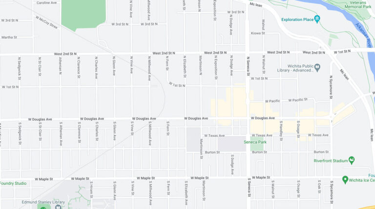 Google map image of the Delano neighborhood, Wichita.