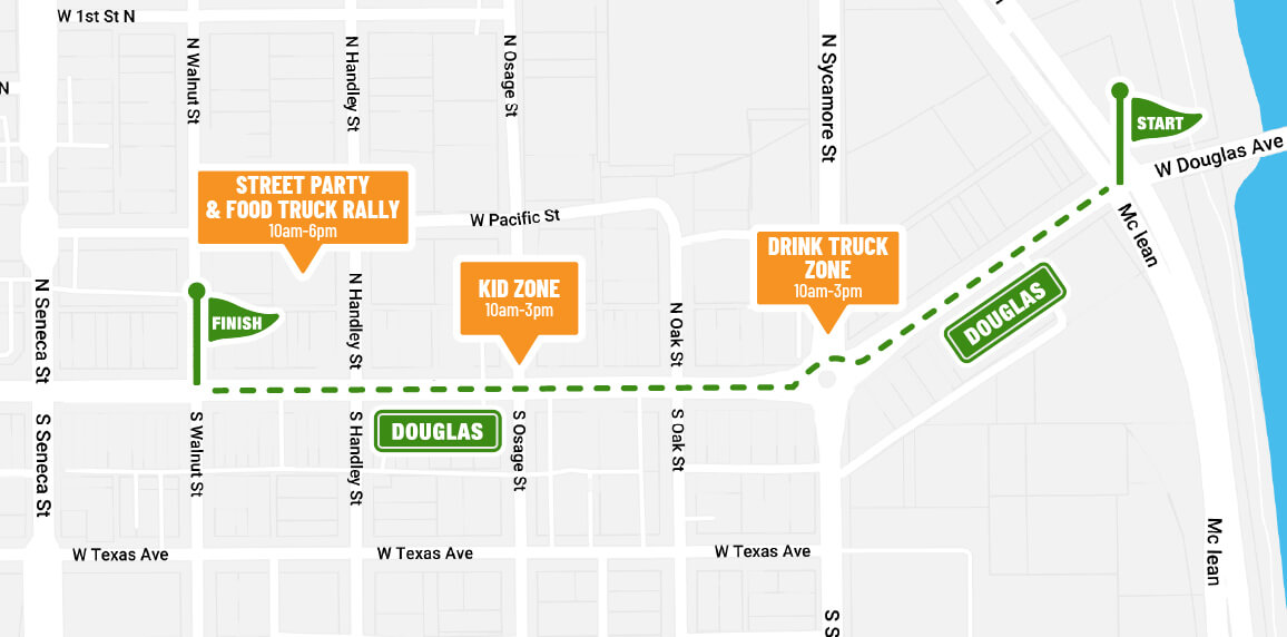 The 2024 Delano Paddy Day Parade Route, west on Douglas from McClean to Walnut.